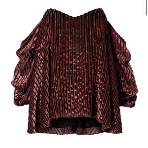 Caroline Constas $445 Burgundy Striped Bustier Off Shoulder Top